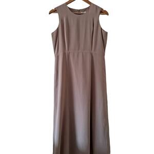 Victoria Holley Tan 100% Silk Defined Waist Crewneck Sleeveless Midi Dress - 8P